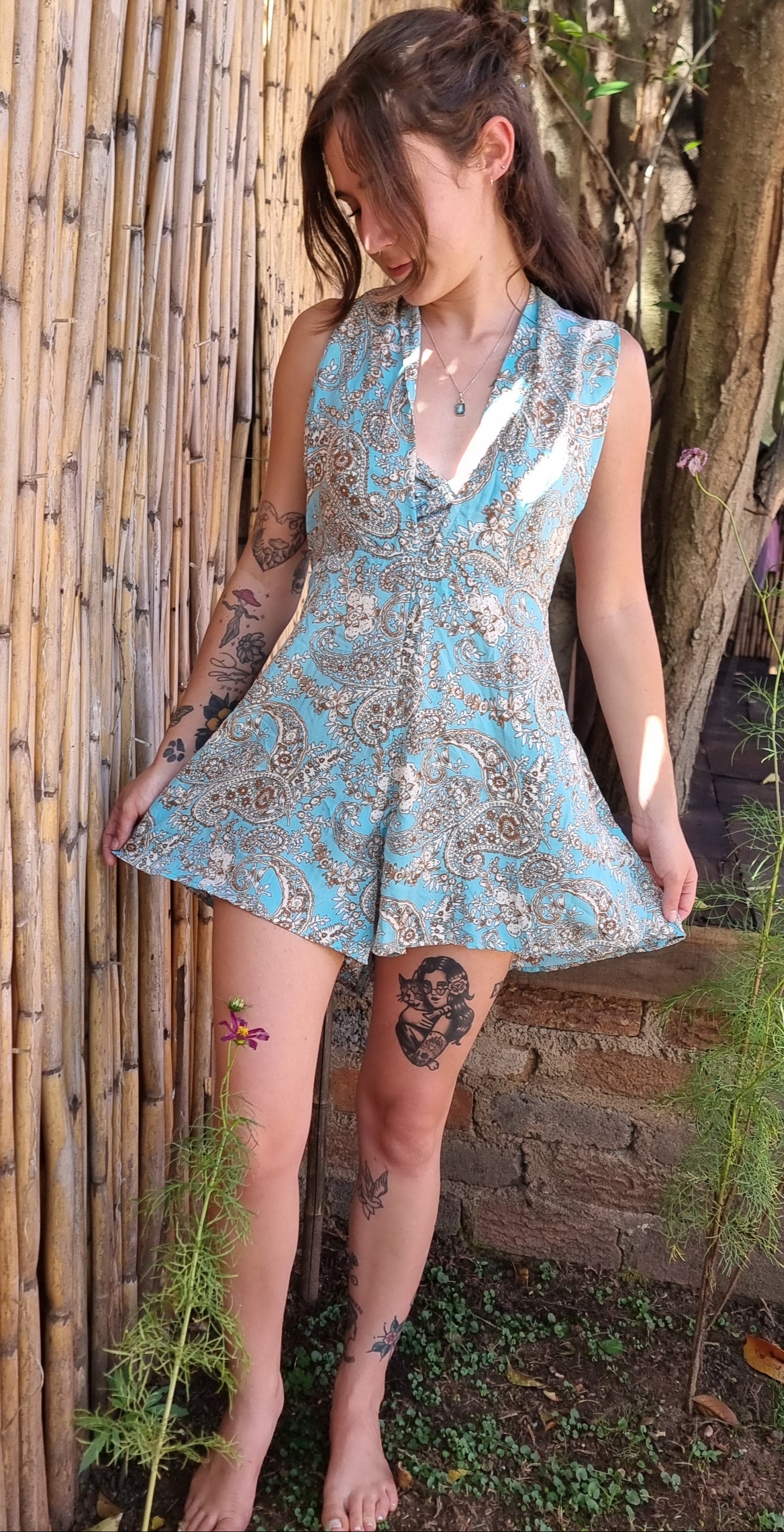 Frosted Sky Silk Short Jumpsuit