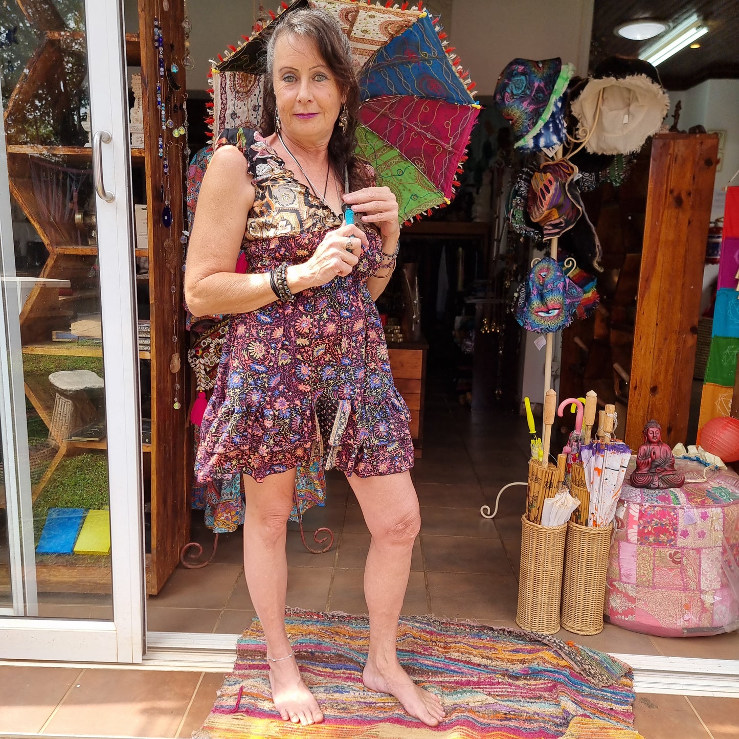 Midnight Bloom Short Silk Dress