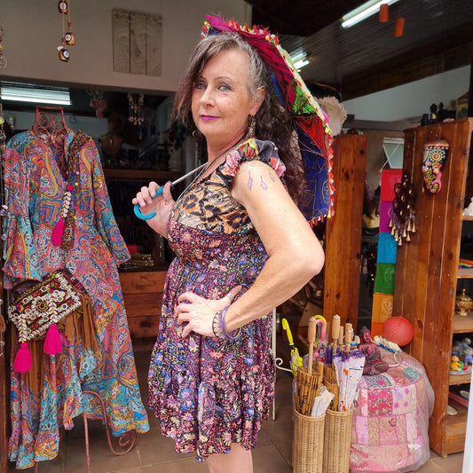 Midnight Bloom Short Silk Dress