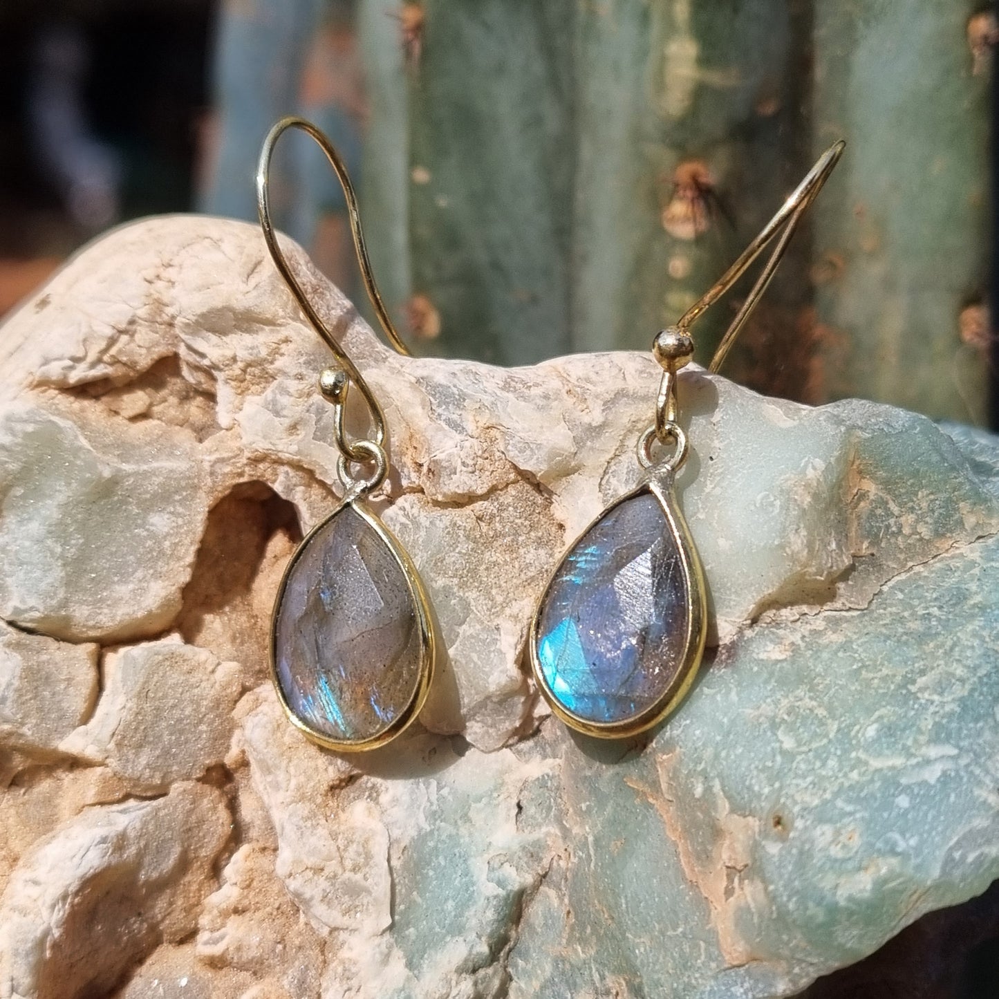 Labradorite Brass Drop Earrings