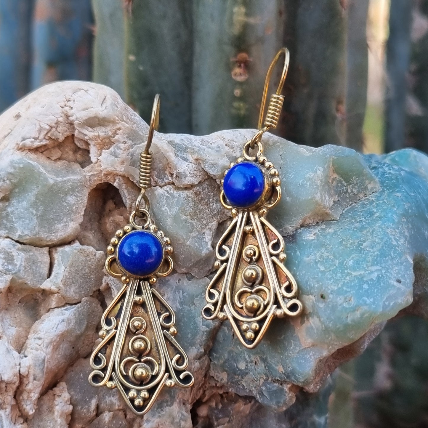 Lapis Lazuli Brass Earrings