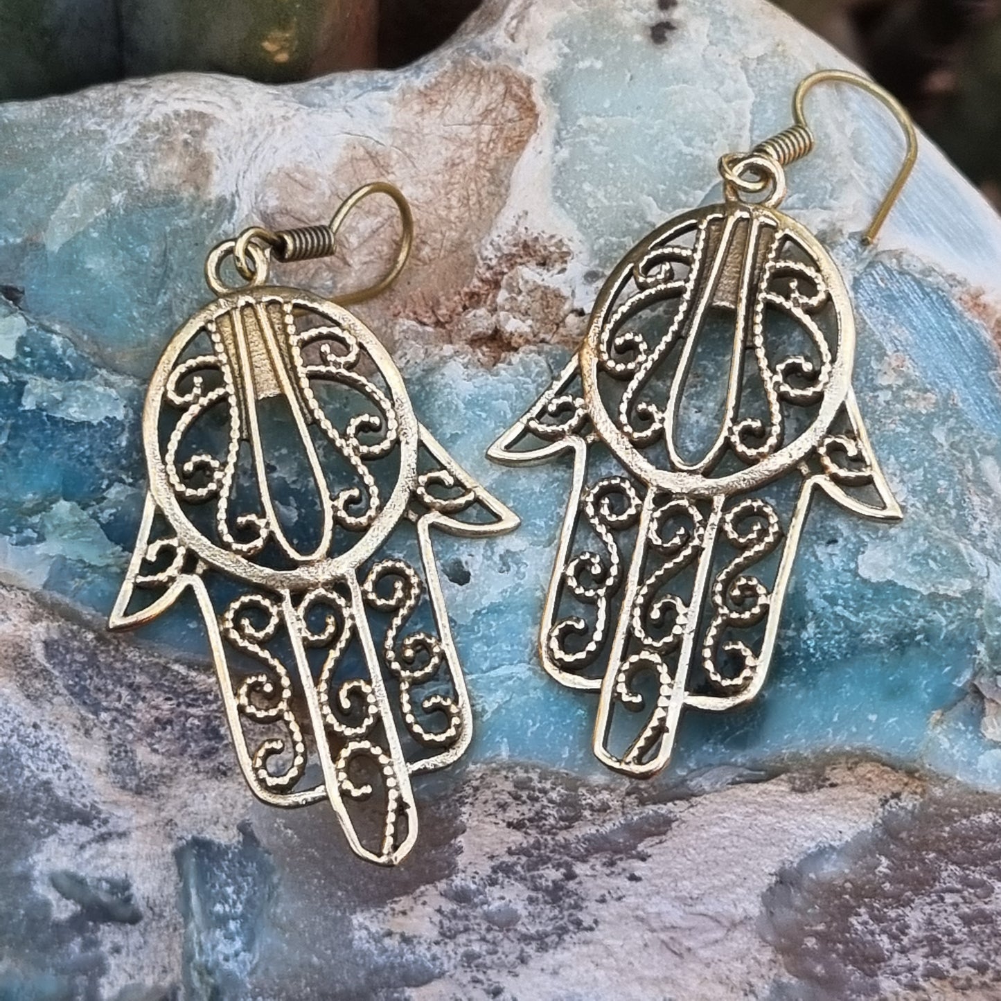 Hamsa Hand Brass Earrings