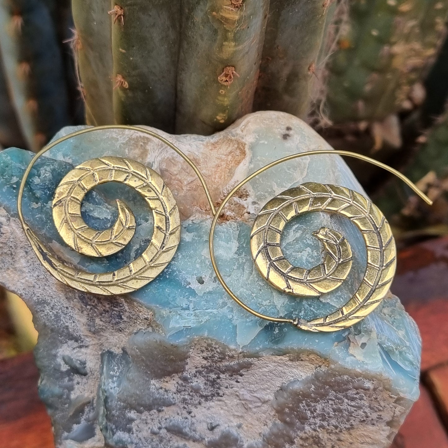 Feathered Spiral Brass Earrings