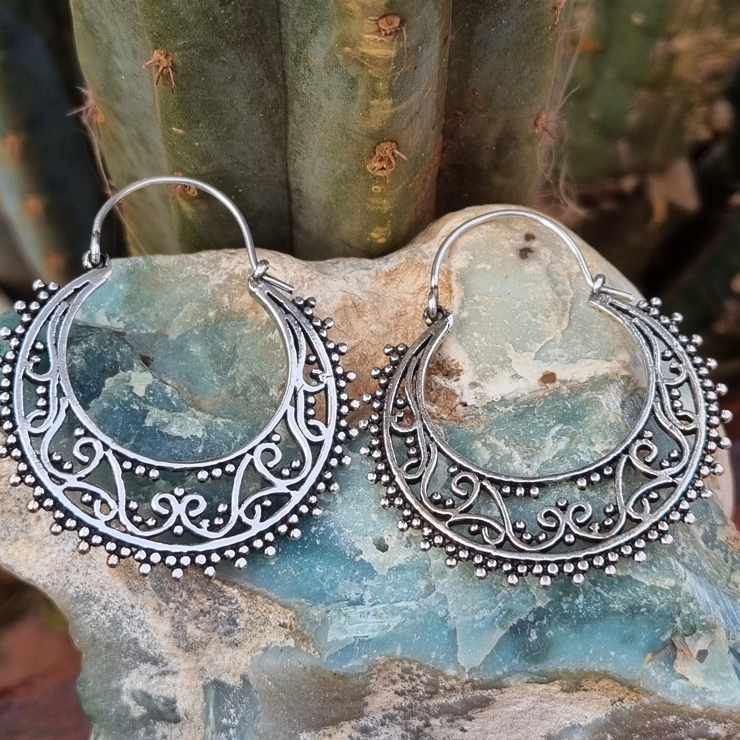 Crescent White Metal Earrings