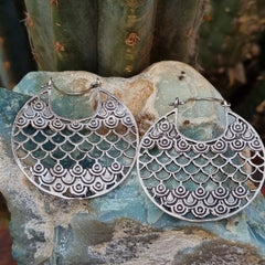 Crescent White Metal Earrings