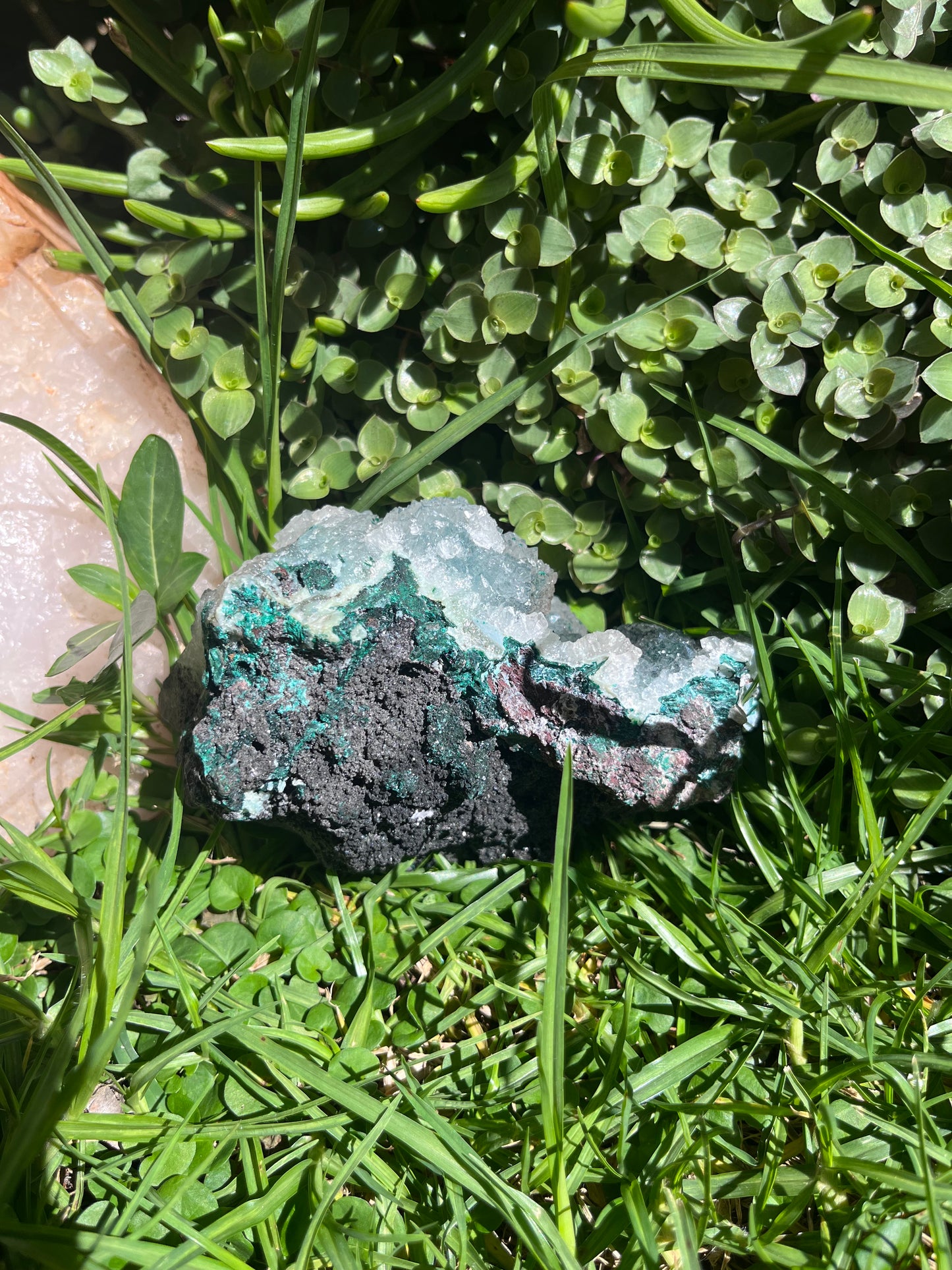 Natural Raw Malachite and Quartz Cluster