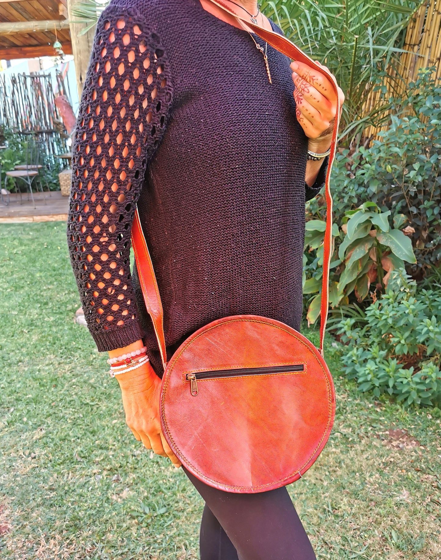 Round Leather Sling Bag (Small)