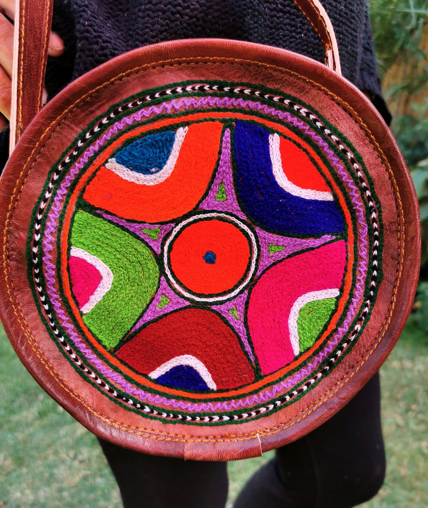 Round Leather Sling Bag (Small)