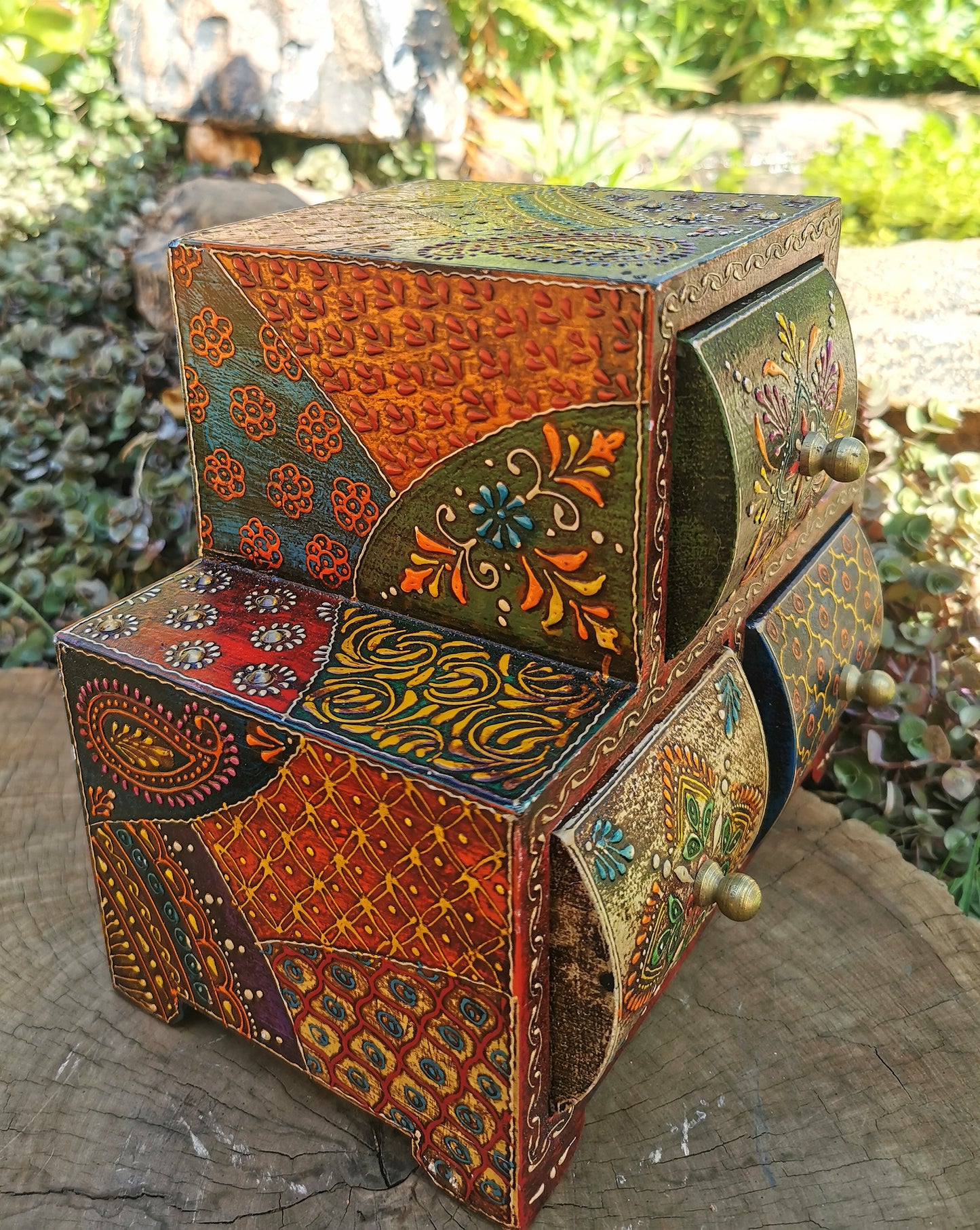 Hand Painted Oriental Jewelry Draws