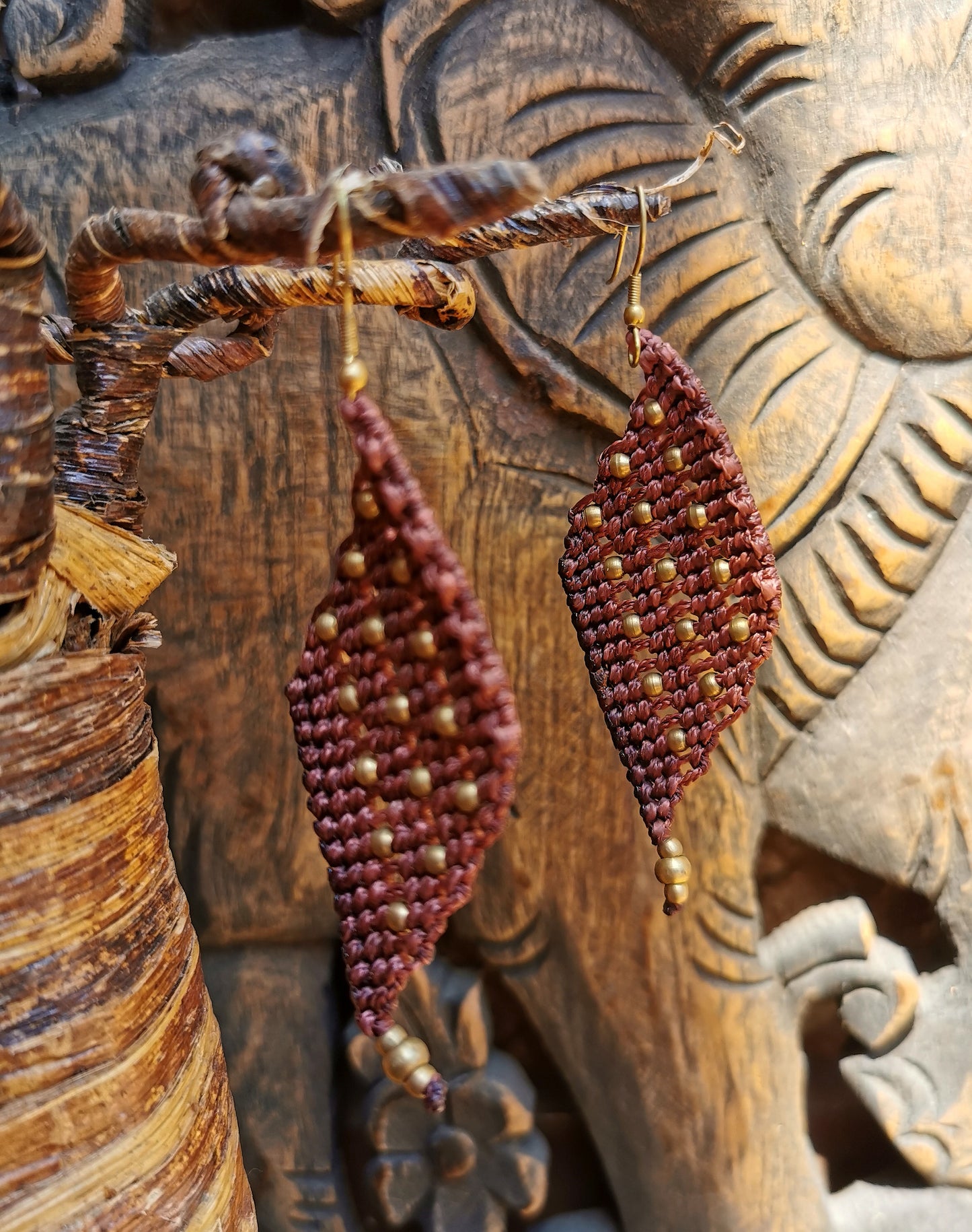 Macrame Golden Leaf Earrings