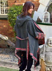 Hooded Camel Wool Blanket Coat