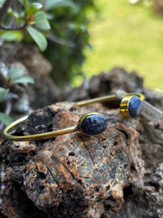 Pure Brass & Lapis Lazuli Crystal Adjustable Bracelet