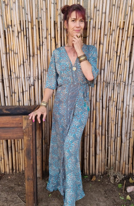 Crystal Tides Silk Wrap Dress