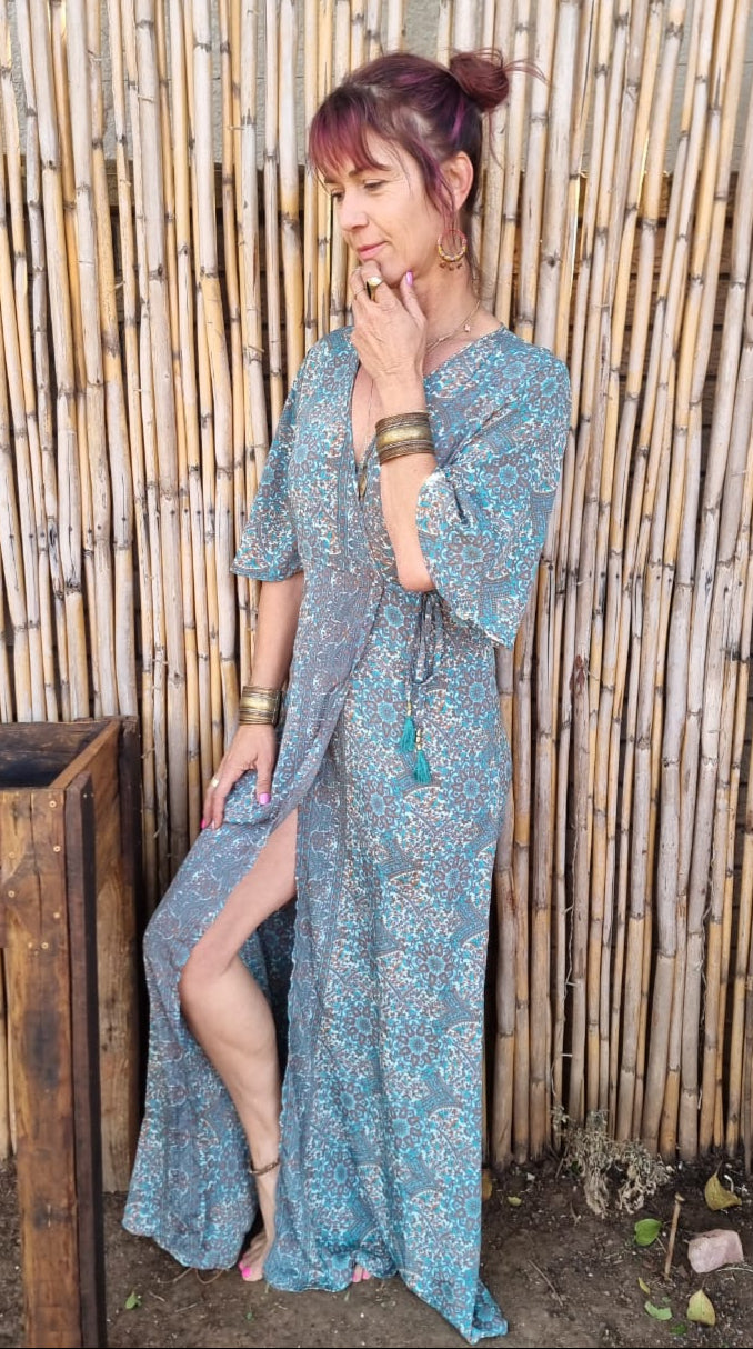 Crystal Tides Silk Wrap Dress