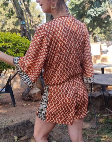 Burnt Orange Silk Jump-Suit