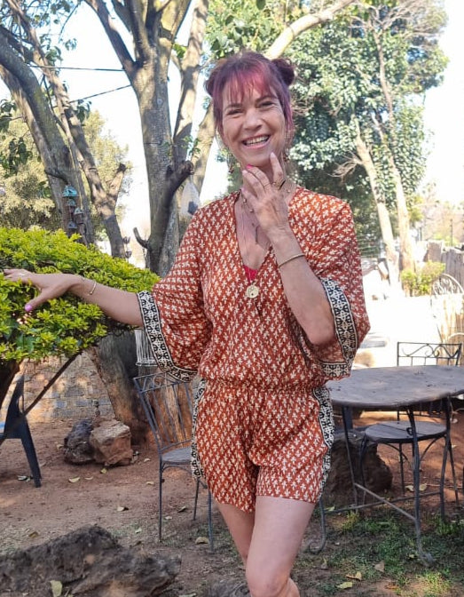 Burnt Orange Silk Jump-Suit