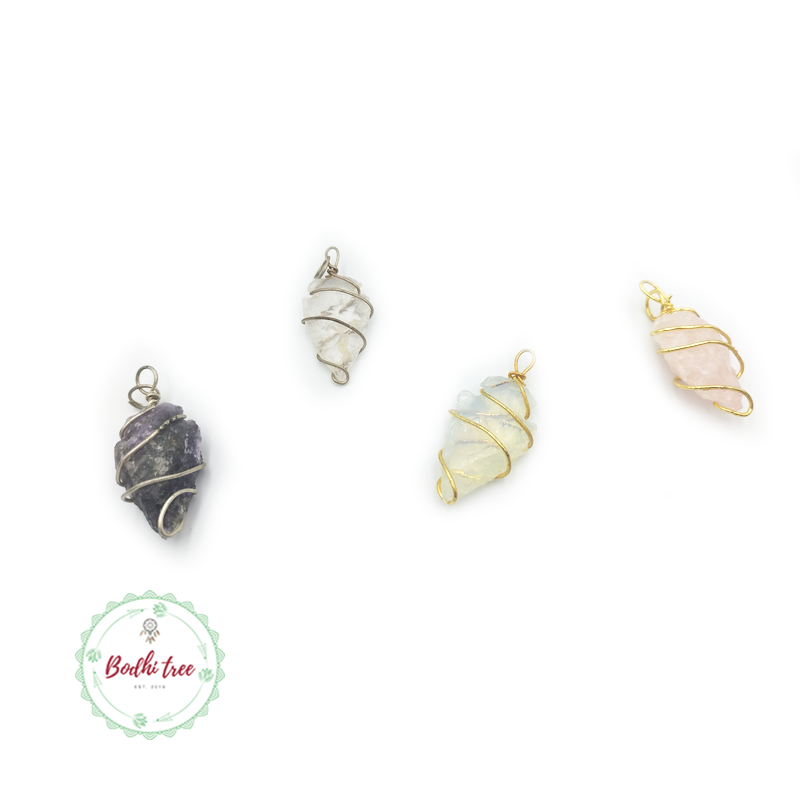 Various Raw Crystal Wire Wrapped Pendants