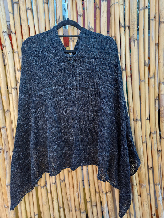 Knitted Shawl (Black with Silver Glitter)