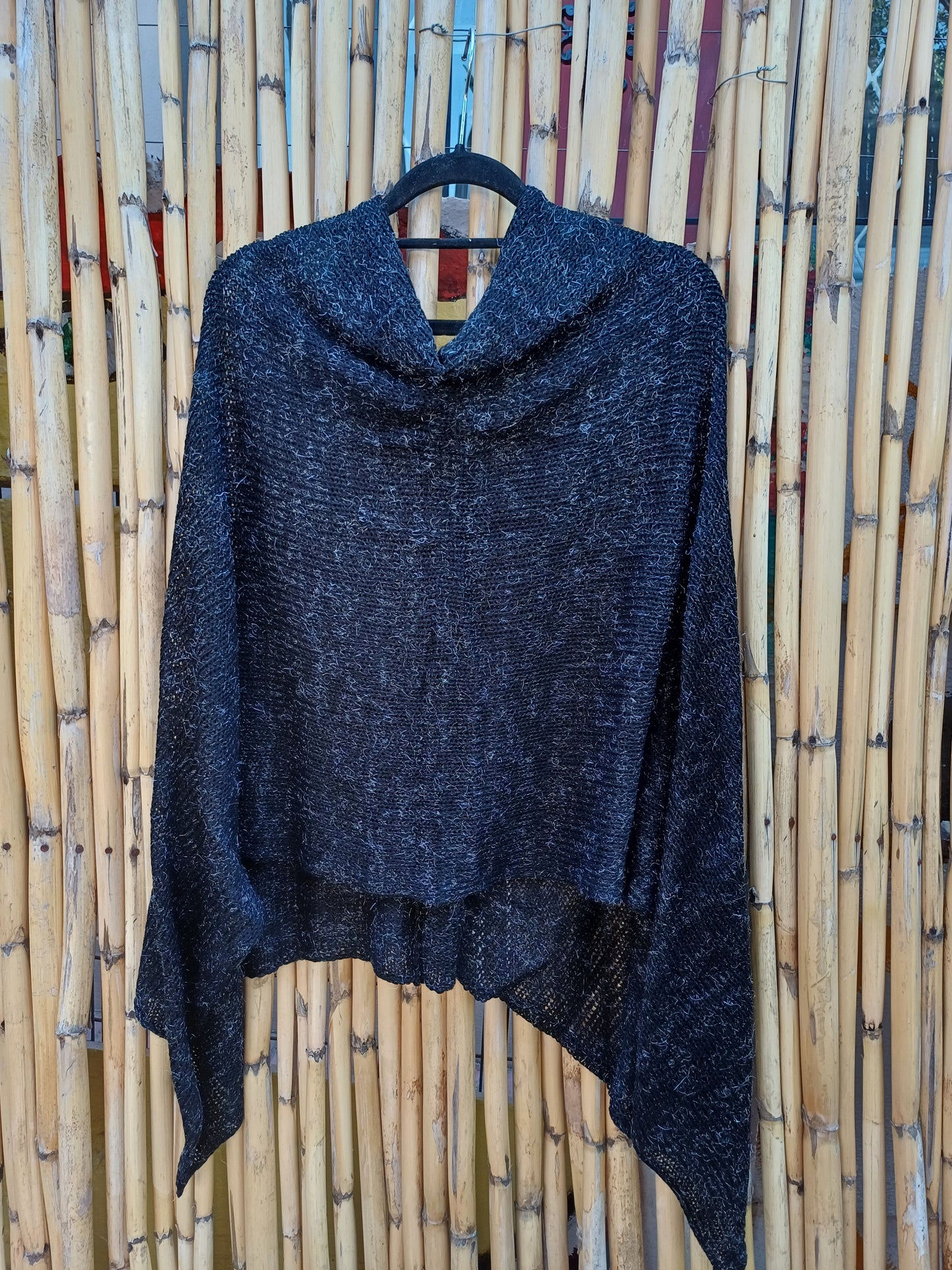 Knitted Shawl (Black with Silver Glitter)