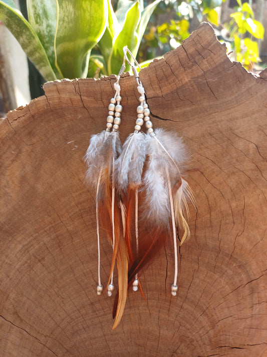 Feather Earrings With Beads