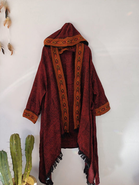 Camel Wool Blanket Coat (Red)