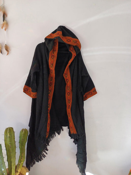 Camel Wool Blanket Coat ( Black )