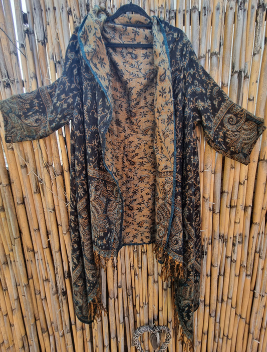 Dark Sea Pashmina Blanket Coat