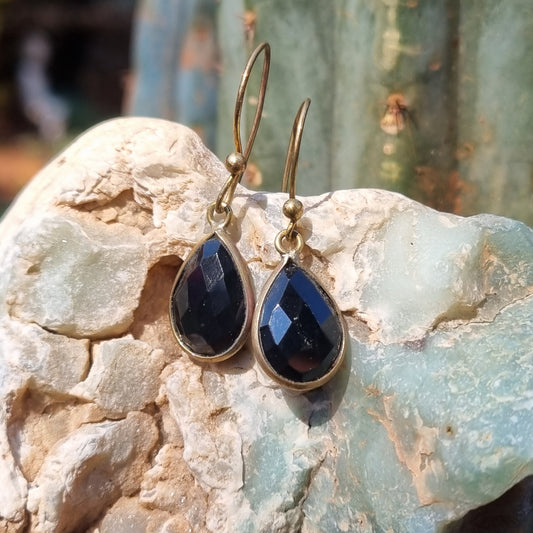 Obsidian Brass Drop Earrings