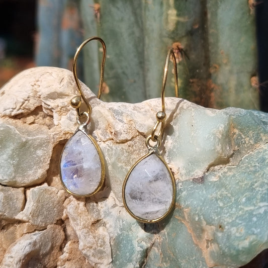Moon Stone Brass Drop Earrings