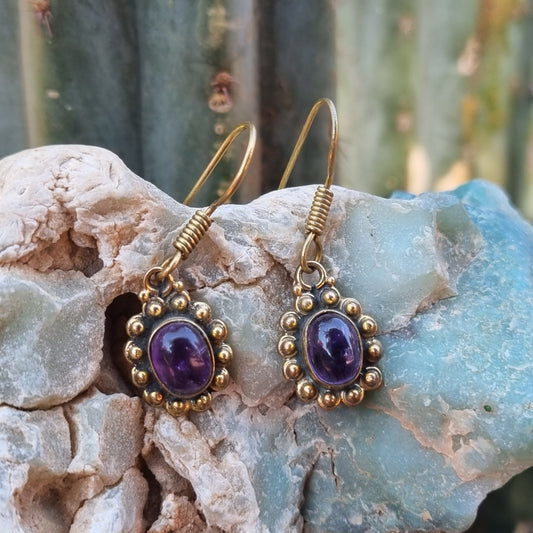 Amethyst Brass Earrings