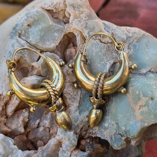 Crescent Brass Drop Earrings