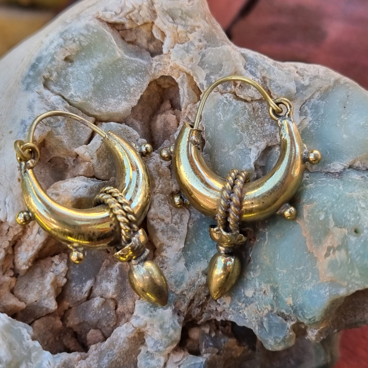 Crescent Brass Drop Earrings