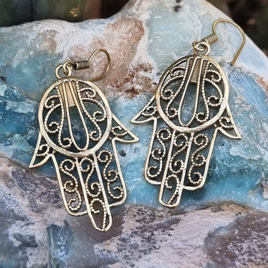 Hamsa Hand Brass Earrings