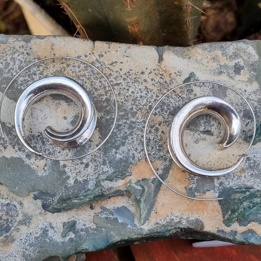 Spiral White Metal Earrings