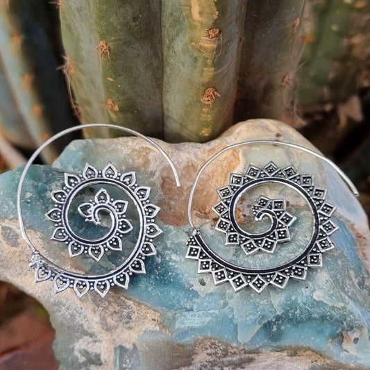 Spiral White Metal Earrings