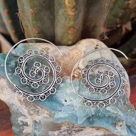 Spiral White Metal Earrings