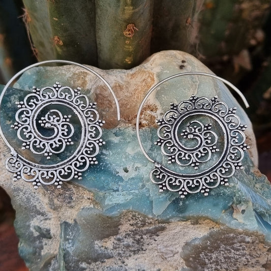 Spiral White Metal Earrings