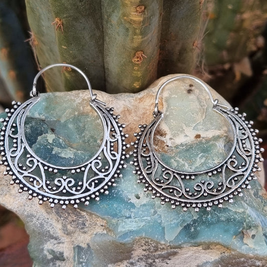 Crescent White Metal Earrings
