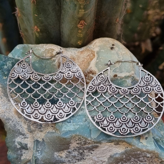 Crescent White Metal Earrings