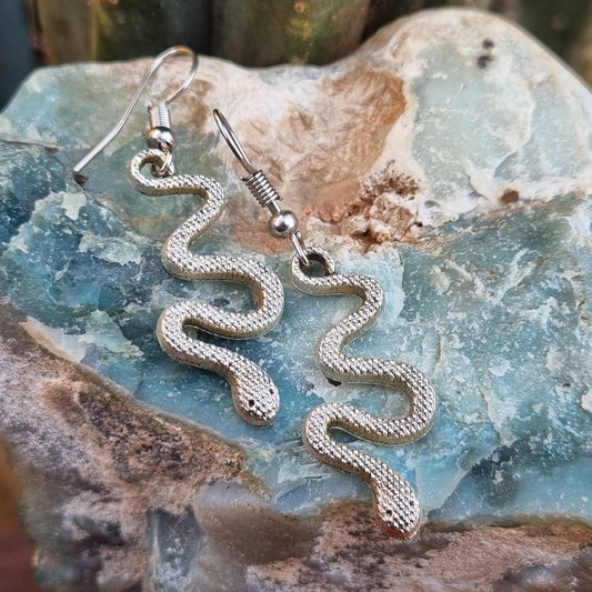 Snake White Metal Earrings