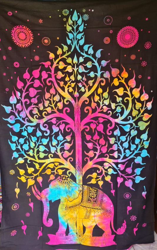 Tree of Life With Elephant Tapestry (Single Size)