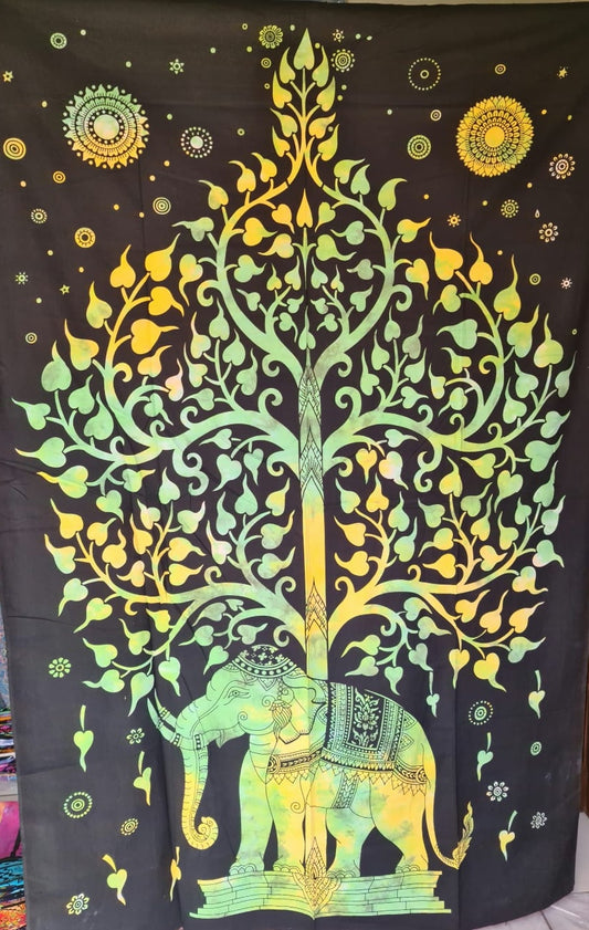 Tree of Life With Elephant Tapestry (Single Size)