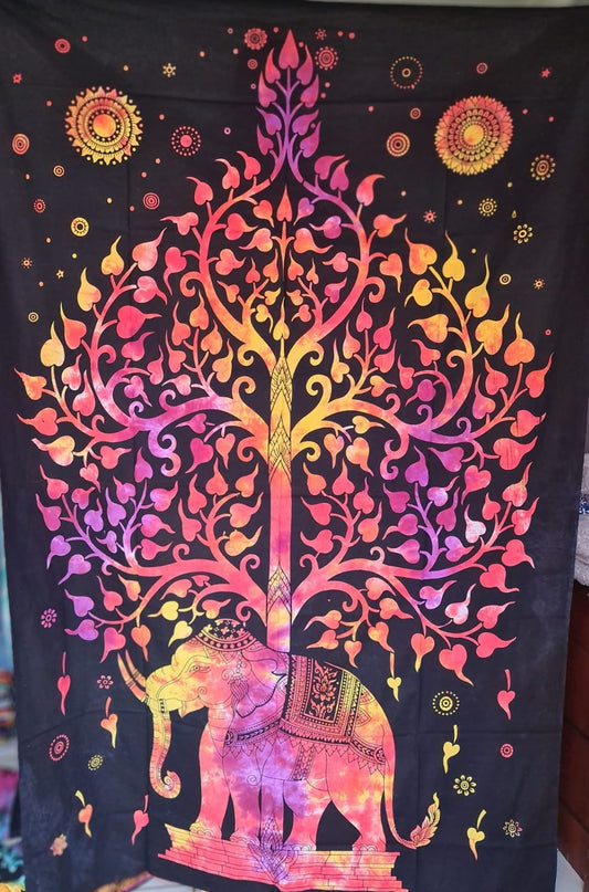 Tree of Life With Elephant Tapestry (Single Size)