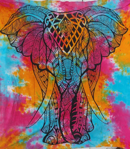 Mutli Coloured Tie Dye Elephant Tapestry( Double Size)