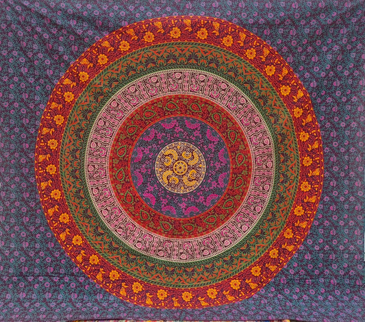 Multi Coloured Mandala Tapestry (Double Size)