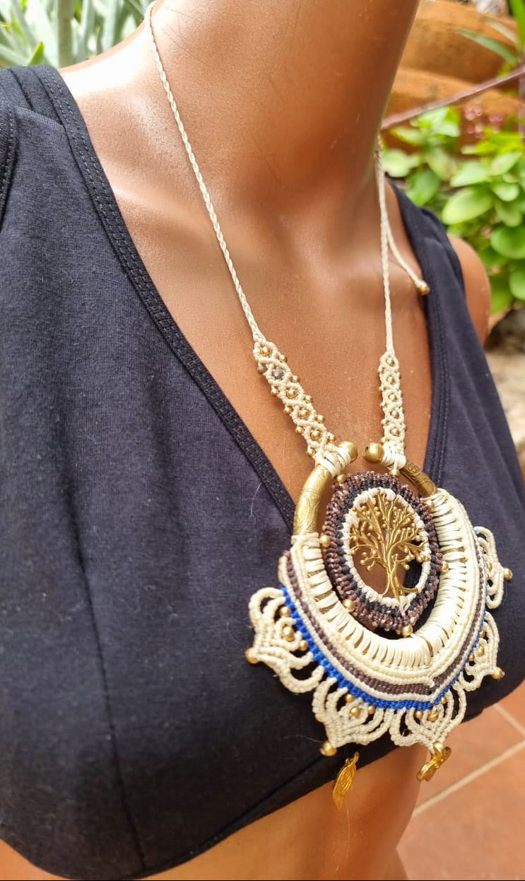 Tree of Life Brass Macrame Necklace