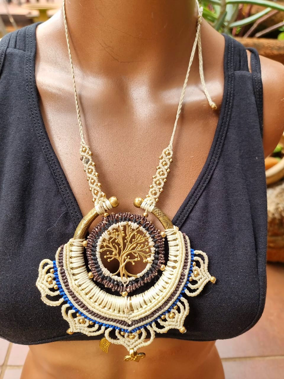 Tree of Life Brass Macrame Necklace