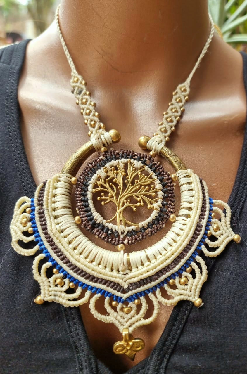 Tree of Life Brass Macrame Necklace