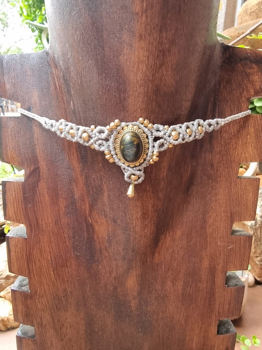 Blue Tiger's Eye Macrame Choker