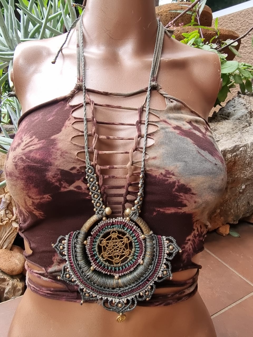 Metatron's Brass Macrame Necklace